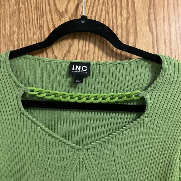 INC International Concepts Green Chain Detail Sweater Long Sleeve Size Large - Picture 4 of 7